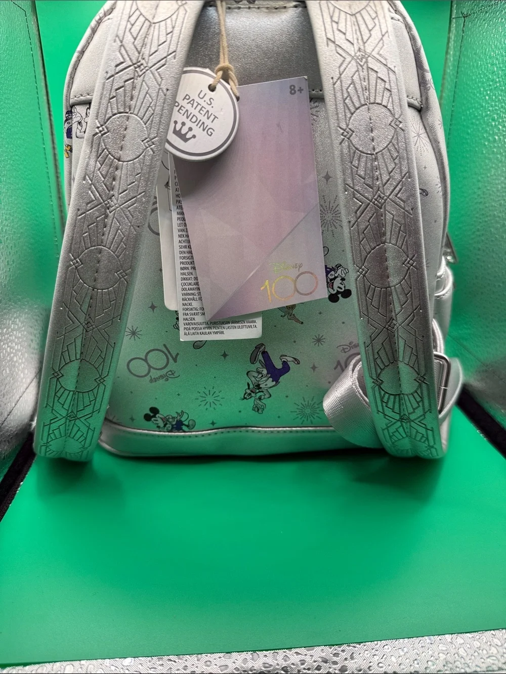 Disney Silver 100th Anniversary Mini Backpack with Multicolor Character Print
